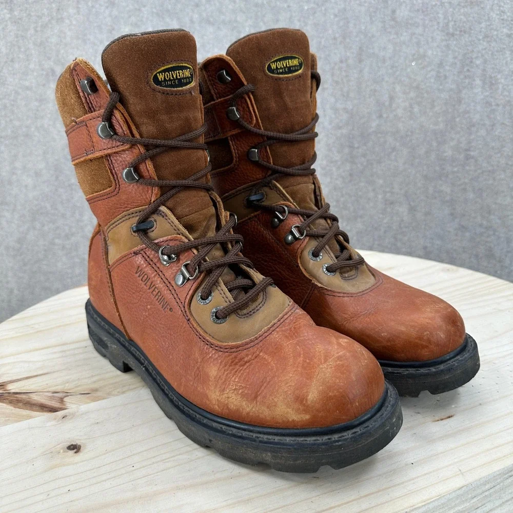 Wolverine Work Boots Mens 9M Brown Leather 8-Inch W04217 Rugged Lug Sole